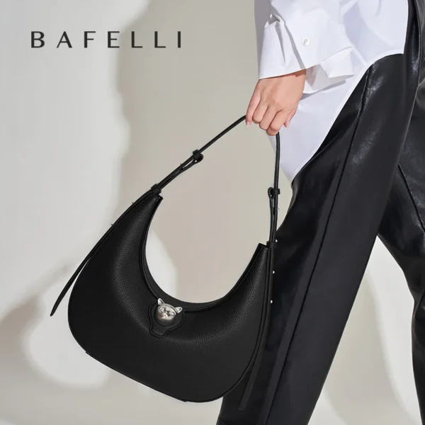 BAFELLI 2025 nouveau sac à main pour femmes série chat en cuir véritable marque de luxe mode rétro STYLE épaule HOBOS sacs à rabat femme – Image 3