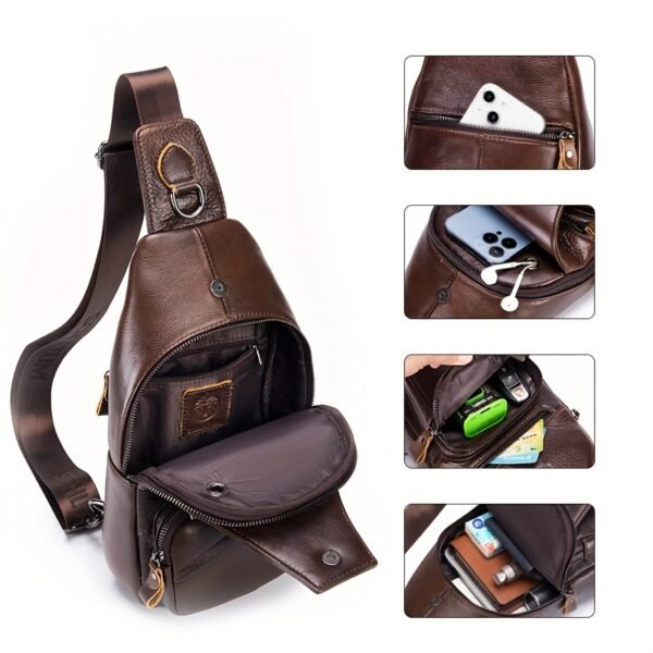 Sac Bandoulière Vintage en Cuir Authentique pour Femme - Bande Réglable & Accessoires Dorés, Fermeture Éclair, Doublage Intérieur, Marron Café/Marron/Noir - Sac à Main Elégant et Polyvalent Pour Tous les Jours, Déplacements ou Soirées Officielles. Portefeuille Durable Facile d'Entretien avec Style Rétro Et Finition Or, Sacs Tendance pour Femmes,Sacs à Main pour Femmes Sac Bandoulière,Sac Bandoulière pour Femmes de Haute Qualité,Sacs à main pour femmes, – Image 7